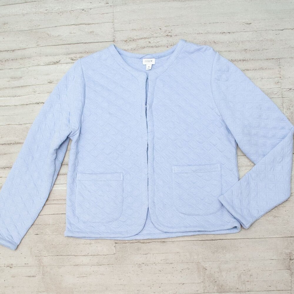 NWT J. Crew Quilted Cotton Cardigan Jacket in Periwinkle size L